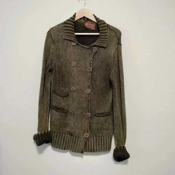 525 America Size Large Cotton Double Breast Snap Button Brown Washed Cardigan - Picture 7 of 9